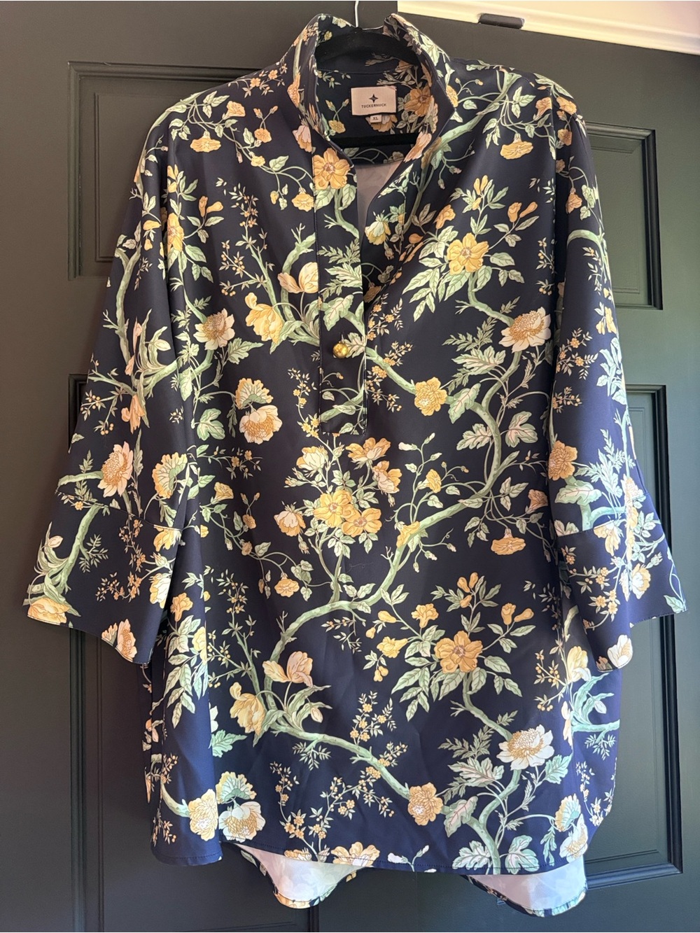 Tuckernuck Navy Floral Button-Front Top with Yellow & Green Blooms